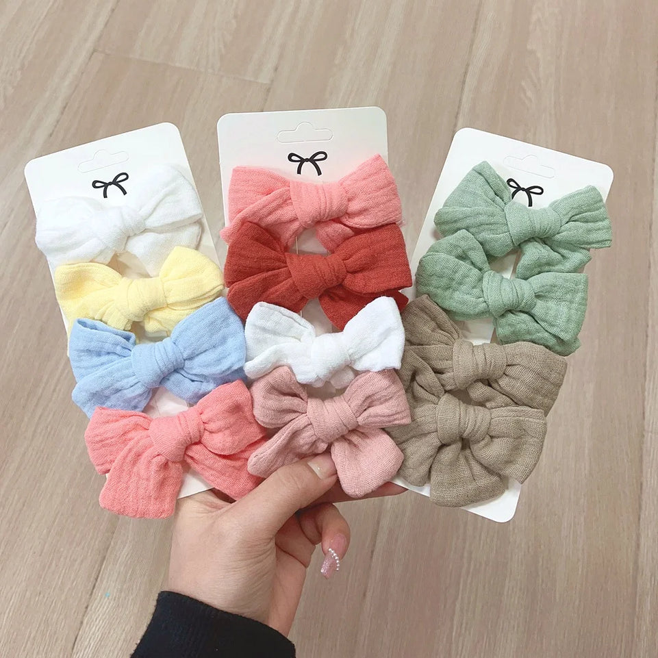 4pcs/set Solid Cotton Hairclips for Kids Soft Bowknot Hairpins Girls Lovely Clips Headwear Boutique Children's Hair Accessories